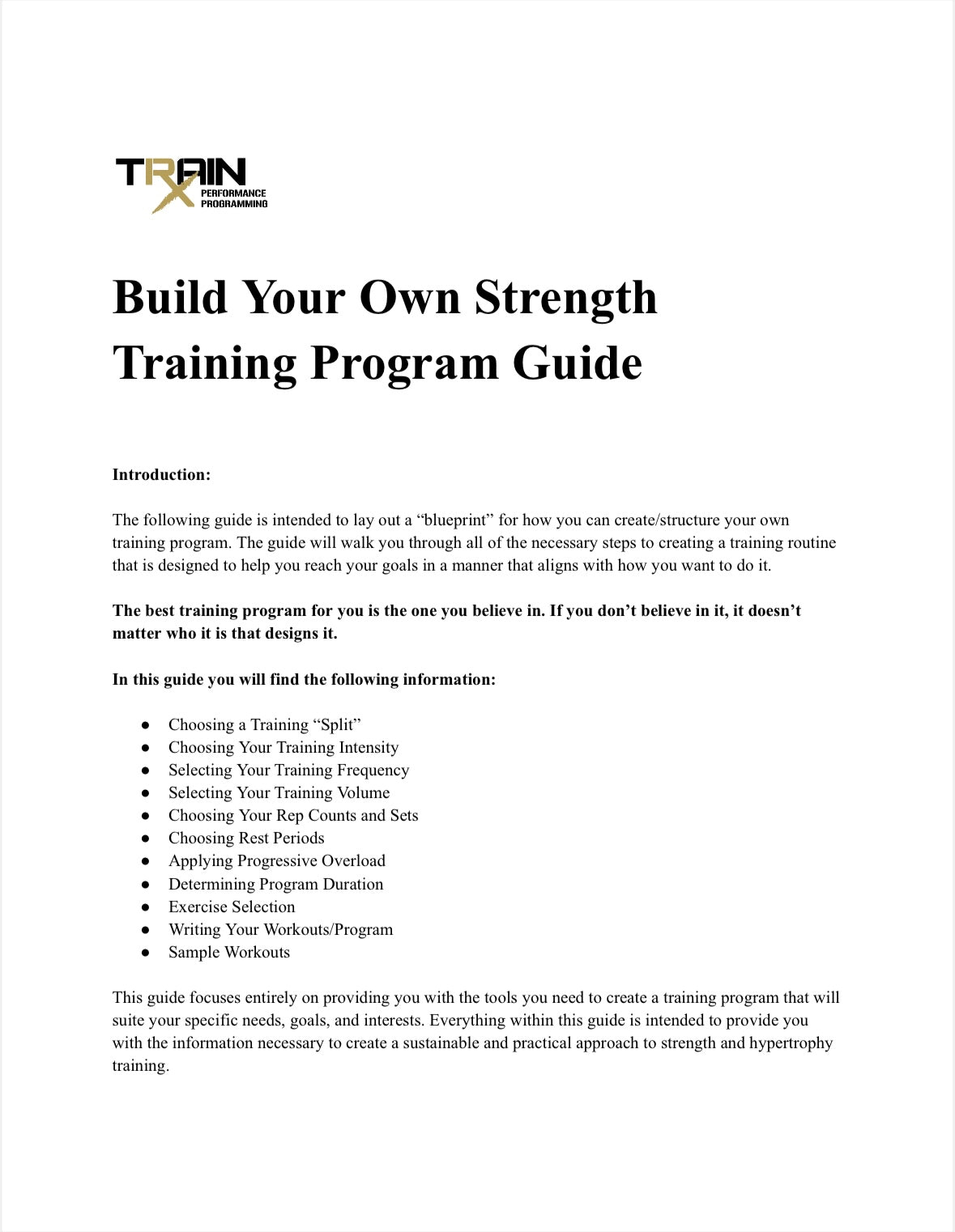 Build Your Own Strength Training Program Guide